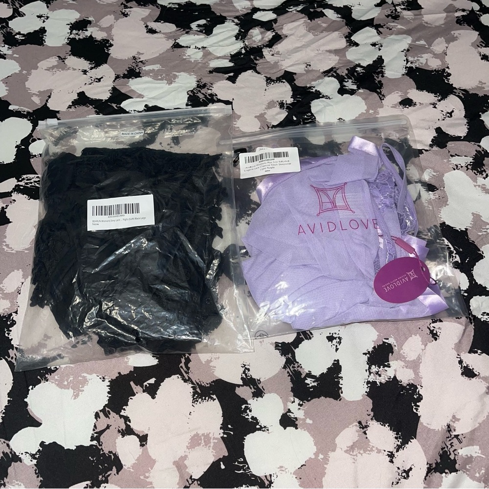 Bundle of two sets of lingerie. Black and Purple Lingerie Set